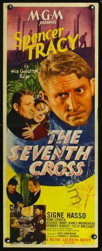 5r505 SEVENTH CROSS insert '44 huge c/u portrait of Spencer Tracy in his greatest role, Signe Hasso