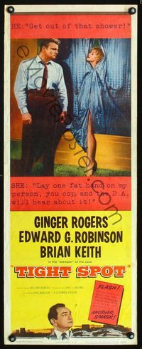 5r631 TIGHT SPOT insert '55 Ginger Rogers naked behind shower curtain, Edward G. Robinson, Keith