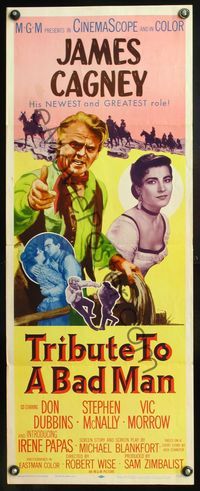 5r642 TRIBUTE TO A BAD MAN insert '56 great art of cowboy James Cagney & pretty Irene Papas!