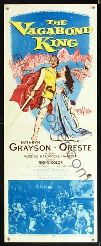 5r656 VAGABOND KING insert '56 cool art of pretty Kathryn Grayson & Oreste with sword!