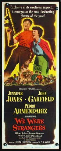 5r673 WE WERE STRANGERS insert '49 Jennifer Jones & John Garfield w/gun, directed by John Huston!