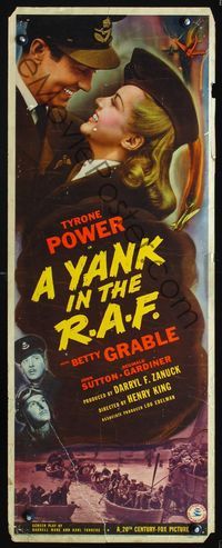 5r693 YANK IN THE R.A.F. insert '41 close up of smiling Tyrone Power & Betty Grable in uniform!