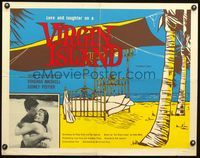 5s659 VIRGIN ISLAND English 1/2sh '58 John Cassavetes & sexy Virginia Maskell, art of bed on beach!