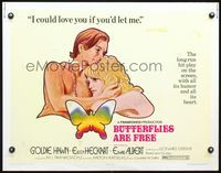 5s086 BUTTERFLIES ARE FREE 1/2sh '72 cool art of would-be lovers Goldie Hawn & blind Edward Albert!