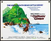 5s096 CASTAWAY COWBOY 1/2sh '74 Disney, art of James Garner with lasso in Hawaii on horse in water!