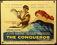 5s118 CONQUEROR style B 1/2sh '56 different art of John Wayne w/falcon & sexy Susan Hayward!