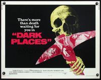 5s129 DARK PLACES 1/2sh '74 Christopher Lee, Joan Collins, cool image of skull & pick axe!