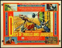 5s133 DAYS OF THRILLS & LAUGHTER 1/2sh '61 Charlie Chaplin, Snub Pollard, cool train chase art!