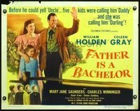 5s178 FATHER IS A BACHELOR style B 1/2sh '50 Coleen Gray calls Holden darling & kids call him dad!