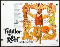 5s179 FIDDLER ON THE ROOF style A 1/2sh '72 cool artwork of Topol & cast by Ted CoConis!