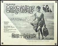 5s214 GIRL WITH A SUITCASE 1/2sh '60 sexiest Claudia Cardinale walking on beach in low-cut dress!
