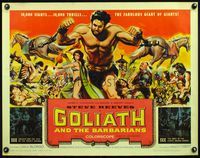 5s219 GOLIATH & THE BARBARIANS 1/2sh '59 art of Steve Reeves pulling two horses, sexy Chelo Alonso!