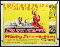 5s231 HAPPY ANNIVERSARY style B 1/2sh '59 different image of David Niven & Mitzi Gaynor in bed!