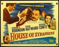 5s251 HOUSE OF STRANGERS 1/2sh '49 Edward G. Robinson, Richard Conte slapping Susan Hayward!