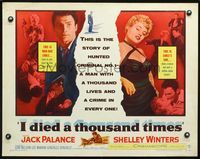 5s254 I DIED A THOUSAND TIMES 1/2sh '55 Jack Palance with gun & sexy Shelley Winters!