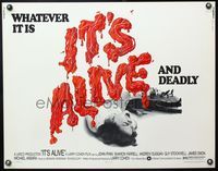 5s281 IT'S ALIVE 1/2sh '74 Larry Cohen, whatever it is, it's alive and deadly, wacky horror image!