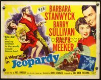 5s287 JEOPARDY style B 1/2sh '53 Barbara Stanwyck struggles with kidnapper Ralph Meeker, film noir!