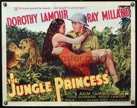 5s298 JUNGLE PRINCESS style B 1/2sh R46 different c/u of sexy Dorothy Lamour held by Ray Milland!