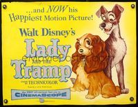 5s316 LADY & THE TRAMP 1/2sh '55 Walt Disney romantic canine dog classic cartoon!
