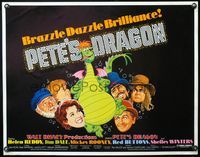 5s444 PETE'S DRAGON 1/2sh '77 Walt Disney, Helen Reddy, colorful art of cast w/Pete!