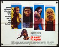 5s452 PLANET OF THE APES 1/2sh '68 classic sci-fi, portraits of Charlton Heston & top three stars!
