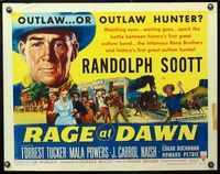 5s472 RAGE AT DAWN 1/2sh '55 cool artwork of outlaw hunter Randolph Scott by train!