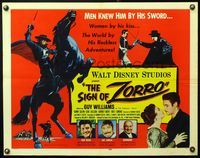 5s525 SIGN OF ZORRO 1/2sh '60 Walt Disney, cool art of masked hero Guy Williams on horseback!