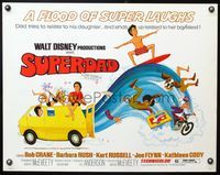 5s582 SUPERDAD 1/2sh '74 Walt Disney, wacky art of surfing Bob Crane & Kurt Russell w/guitar!