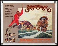 5s586 SWASHBUCKLER 1/2sh '76 art of pirate Robert Shaw swinging on rope by ship by John Solie!