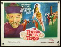 5s604 TERROR OF THE TONGS 1/2sh '61 cool image of Asian villain Chris Lee, drug-crazed assassins!