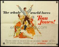 5s631 TOM JONES 1/2sh '63 artwork of Albert Finney surrounded by five sexy women on bed!