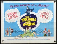 5s646 TROUBLE WITH ANGELS 1/2sh '66 art of Hayley Mills on bike with nun Rosalind Russell!