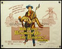 5s672 WESTWARD HO THE WAGONS 1/2sh '57 artwork of cowboy Fess Parker holding Native American!