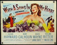 5s687 WITH A SONG IN MY HEART 1/2sh '52 artwork of elegant singing Susan Hayward!