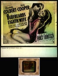 5v014 BLUEBEARD'S EIGHTH WIFE glass slide '38 sexy Claudette Colbert & Gary Cooper, Ernst Lubitsch