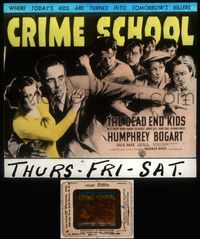 5v021 CRIME SCHOOL glass slide '38 Humphrey Bogart, the Dead End Kids turn into tomorrow's killers!