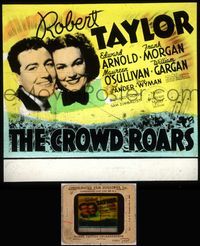 5v022 CROWD ROARS glass slide '38 close up of boxer Robert Taylor with Maureen O'Sullivan!