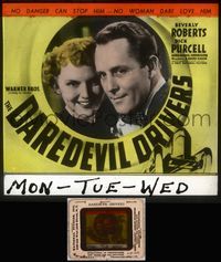 5v023 DAREDEVIL DRIVERS glass slide '38 no danger can stop Purcell, Roberts doesn't dare love him!