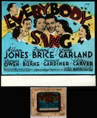 5v024 EVERYBODY SING glass slide '38 Judy Garland, Allan Jones, Fanny Brice, all singing together!