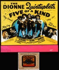 5v026 FIVE OF A KIND glass slide '38 the Dionne Quintuplets sing, dance, act & make music!