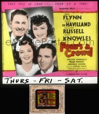5v028 FOUR'S A CROWD glass slide '38 Errol Flynn, Olivia de Havilland, Rosalind Russell, Knowles