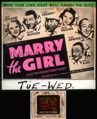 5v039 MARRY THE GIRL glass slide '37 Hugh Herbert, Mary Boland, Frank McHugh, Hughes, Auer, Jenkins
