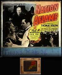 5v044 NATION AFLAME glass slide '37 a dynamic expose of a hooded menace by Thomas Dixon!