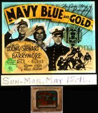 5v045 NAVY BLUE & GOLD glass slide '37 James Stewart & Robert Young are cadets at Annapolis!
