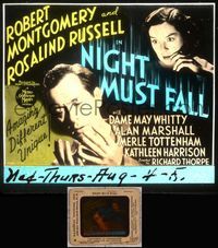5v046 NIGHT MUST FALL glass slide '37 killer Robert Montgomery keeps his victim's head in a hatbox!