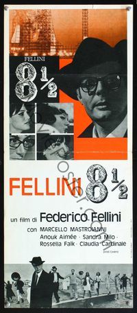 5w453 8 1/2 Italian locandina R60s Federico Fellini classic, Mastroianni & Claudia Cardinale!