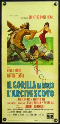 5w473 BITE OF THE GORILLA Italian locandina '63 Roger Hanin, Dumas, Longi art of man biting ankle!