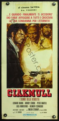 5w484 CHUCK MOLL Italian locandina '70 art of Leonard Mann & Woody Strode in spaghetti western!