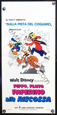 5w514 DONALD, GOOFY, & PLUTO Italian locandina '75 great cartoon art of Donald Duck, Goofy & Pluto!