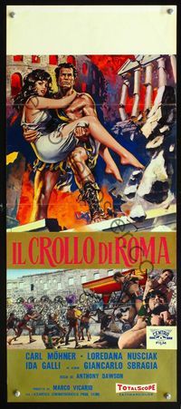 5w524 FALL OF ROME Italian locandina '62 Il Crollo di Roma, sword & sandal!